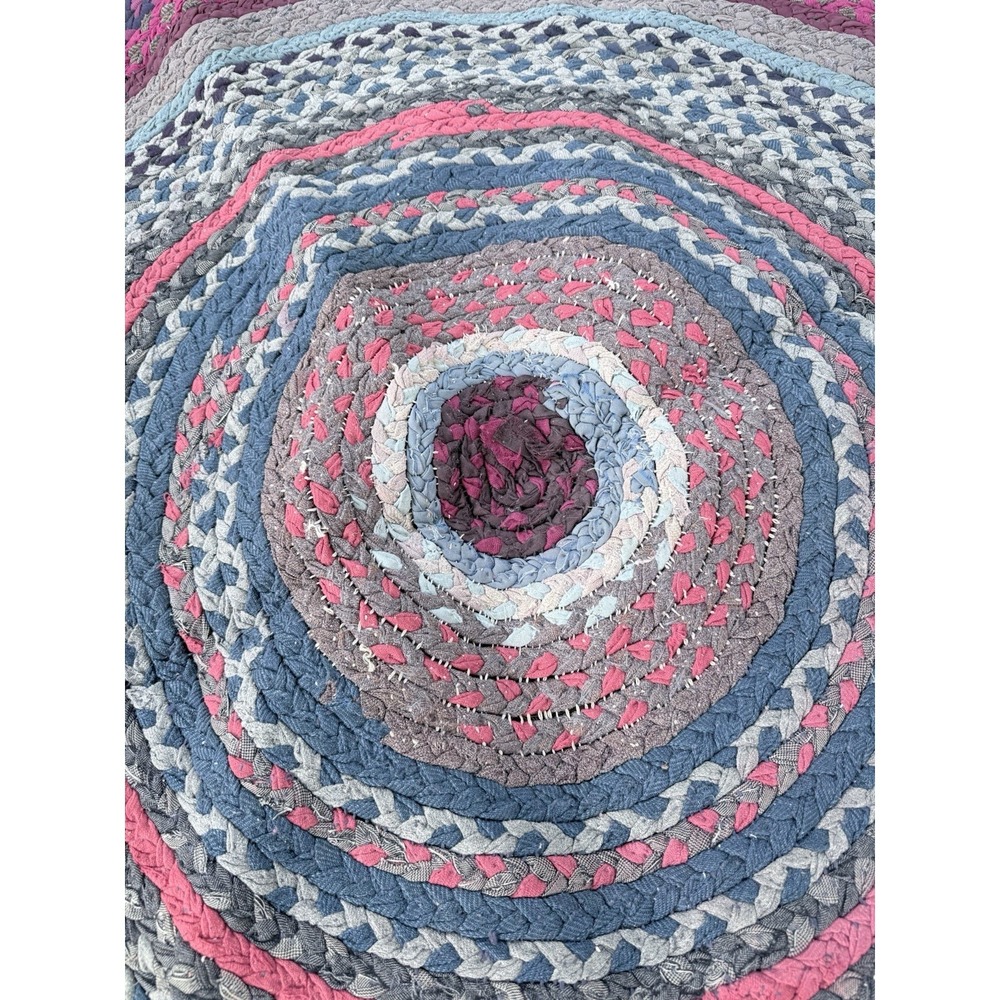 Vintage Braided Round Rag Rug 49" Handmade Farmhouse Folk Art - Picture 3 of 9
